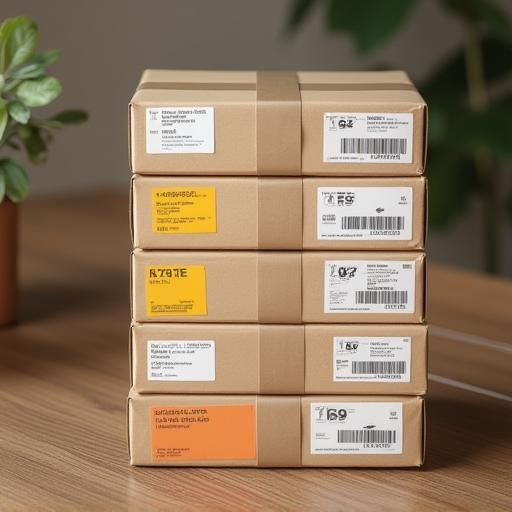 Stacked parcels with barcodes